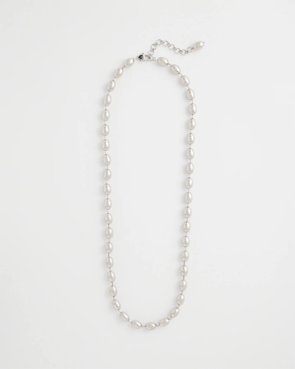 Silver Bead Long Single Strand Necklace