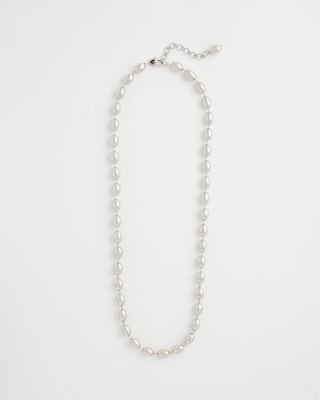 Silver Bead Long Single Strand Necklace