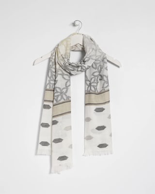Neutral Paisley Polka Dot Oblong Scarf