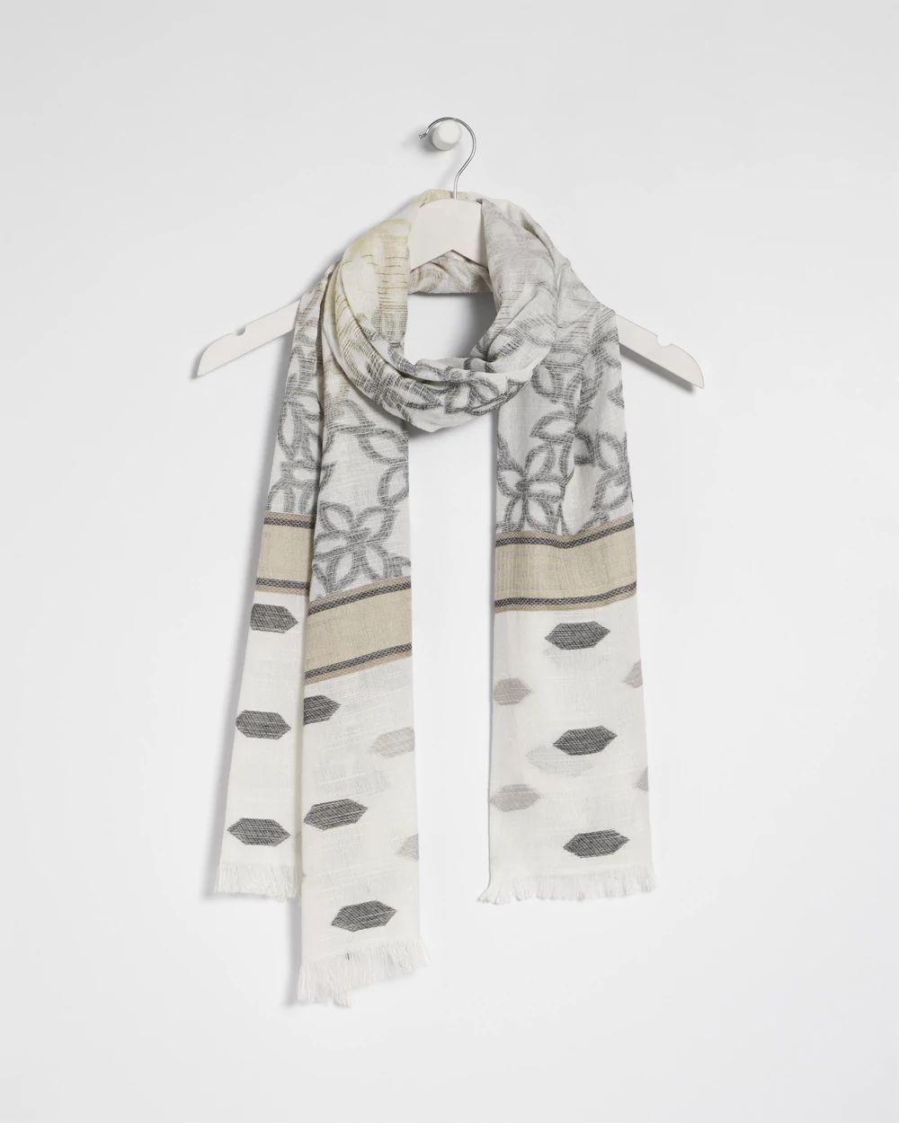 Neutral Paisley Polka Dot Oblong Scarf