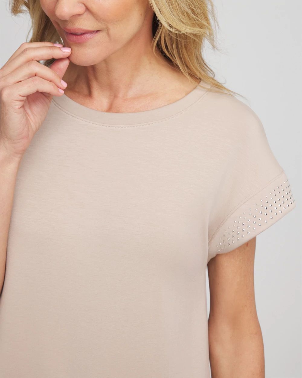 Zenergy® Scuba Embellished Short-Sleeve Top click to view larger image.