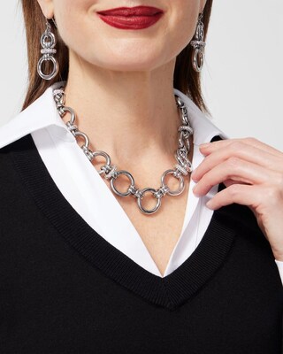 Silver Tone Links Bib Necklace
