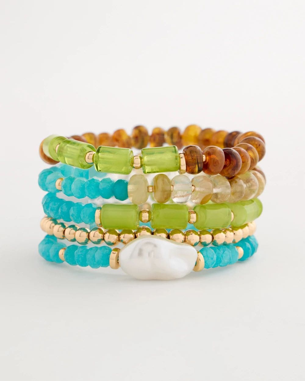 Multi-Colored Stretch Set of Five Beaded Bracelets