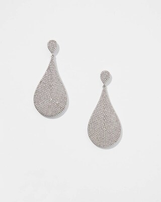 Silver Tone Pavé Teardrop Earrings