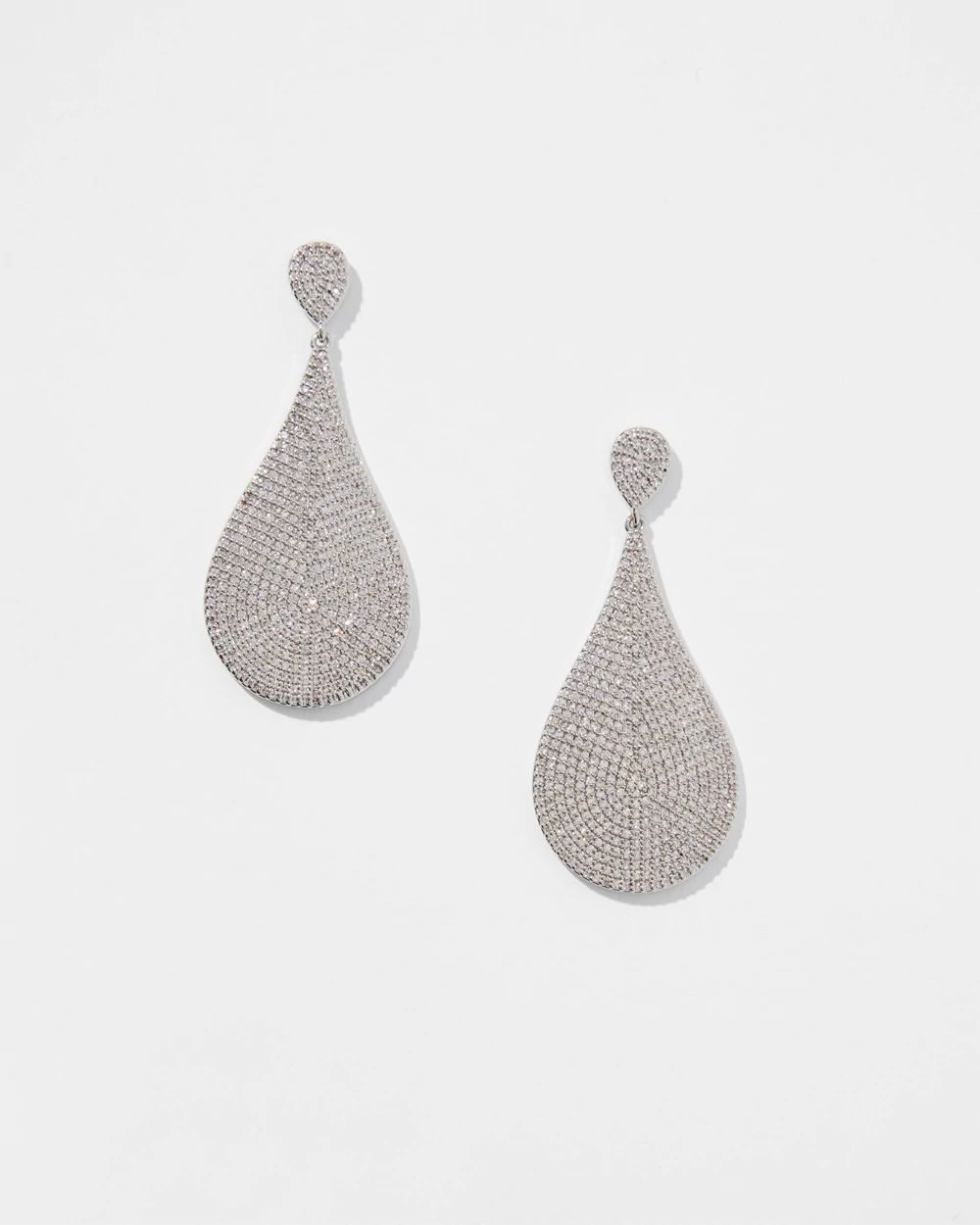 Silver Tone Pavé Teardrop Earrings