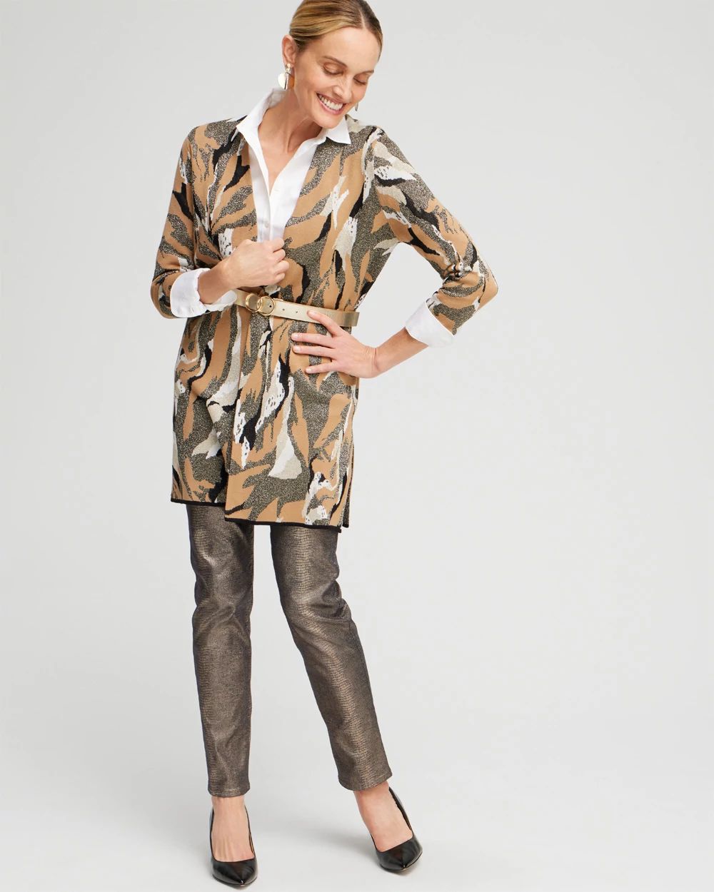 Lurex Abstract Print Cardigan