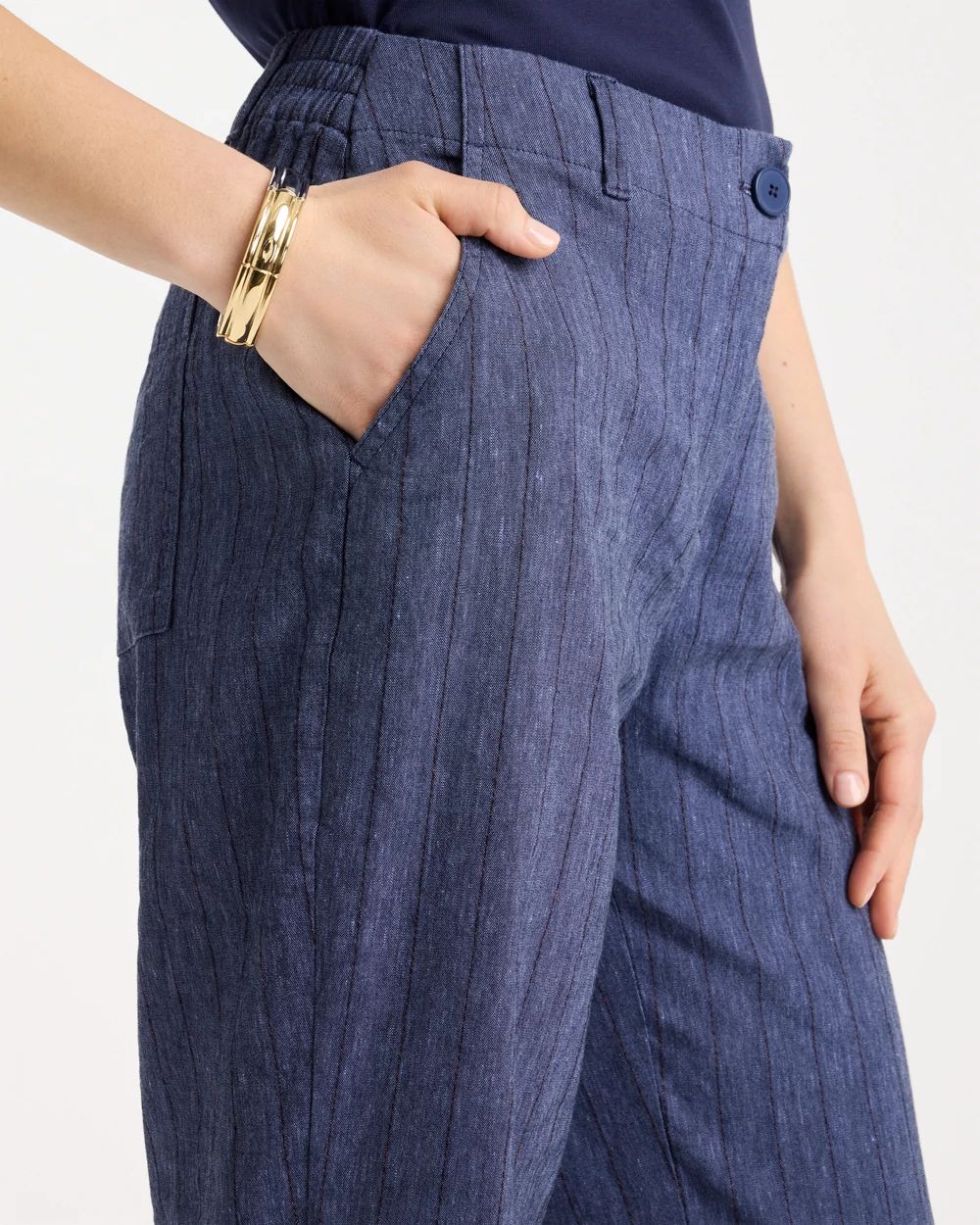 Petite Pinstripe Soft-Stretch Linen Crop Pant