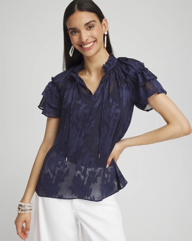 Chiffon Ruffle Neck Blouse