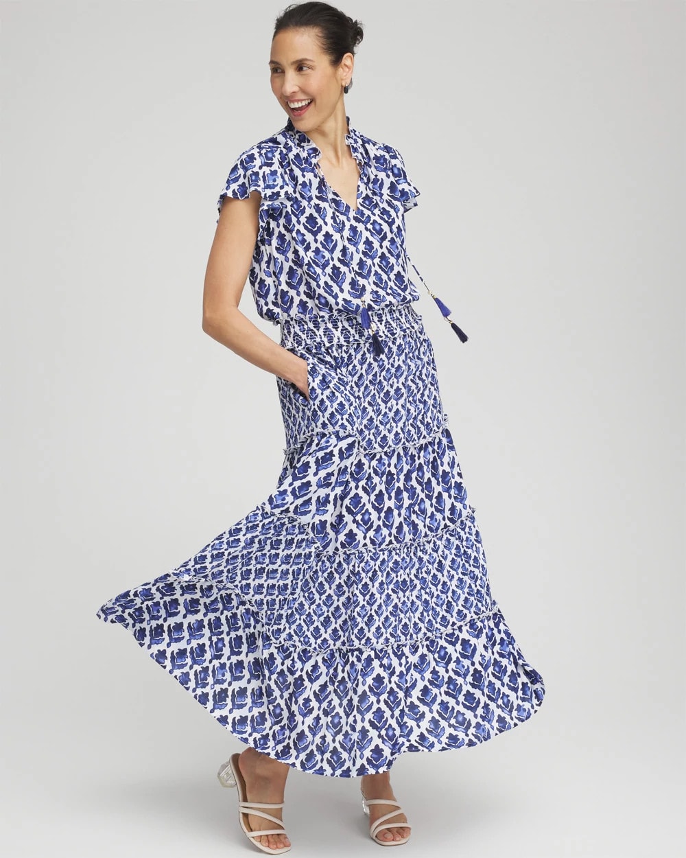 Tiles Smock Waist Tiered Maxi Dress