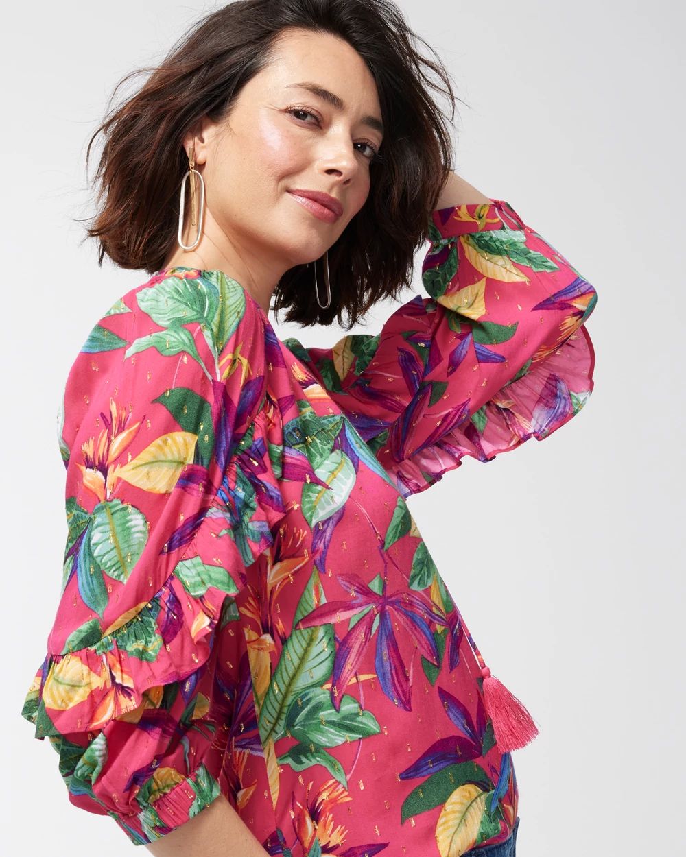 Floral Clip Dot Ruffle Blouse