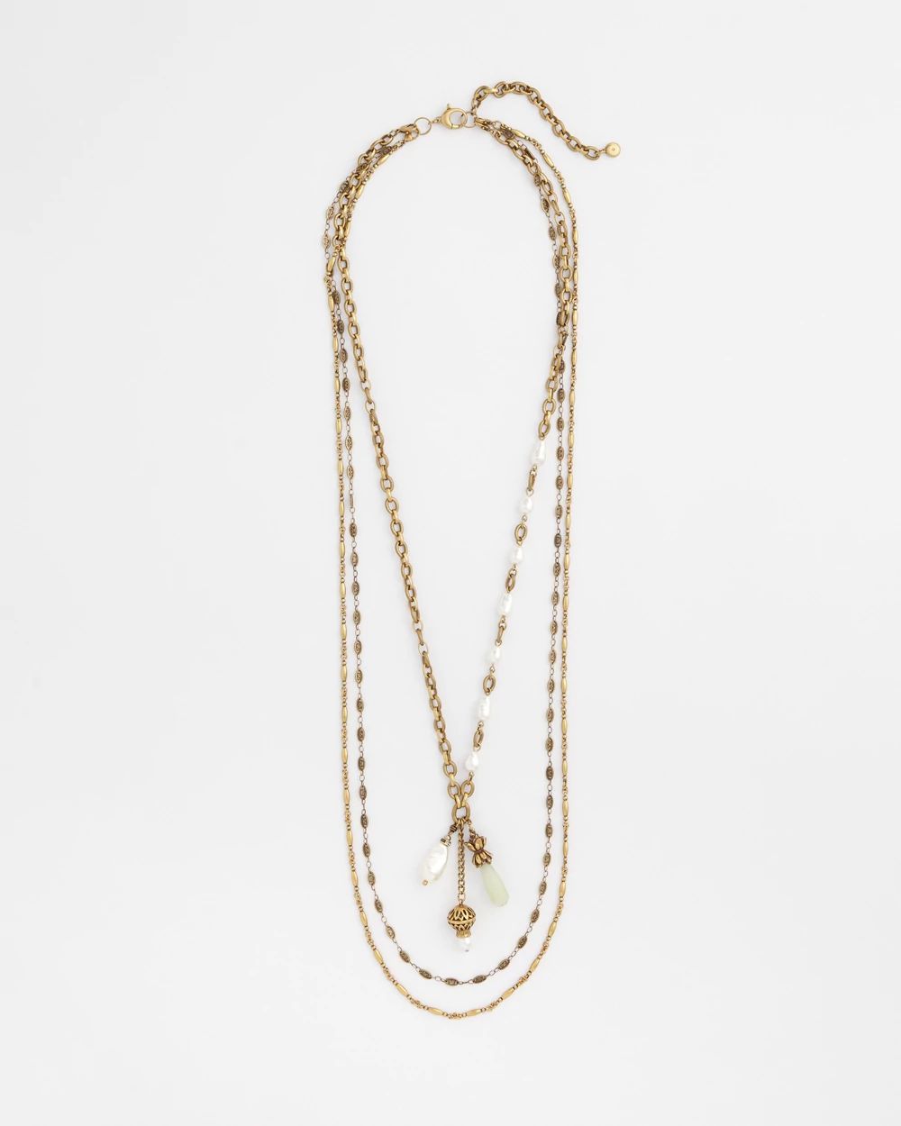 Convertible Multi-Strand Jade & Faux Pearl Charm Necklace