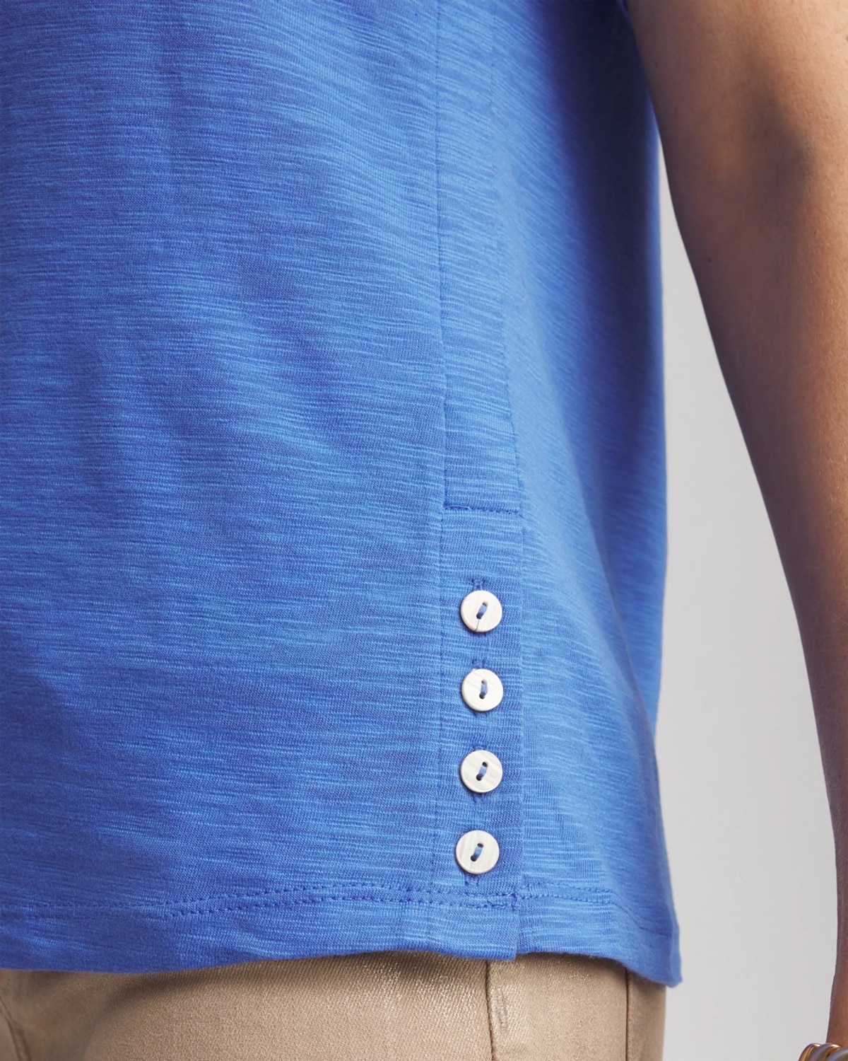 Chico's Jersey Knit Crewneck Button Tee In Blue In Blue