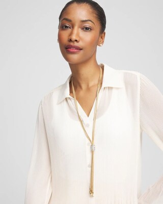 Gold Tone Baguette Tassel Necklace
