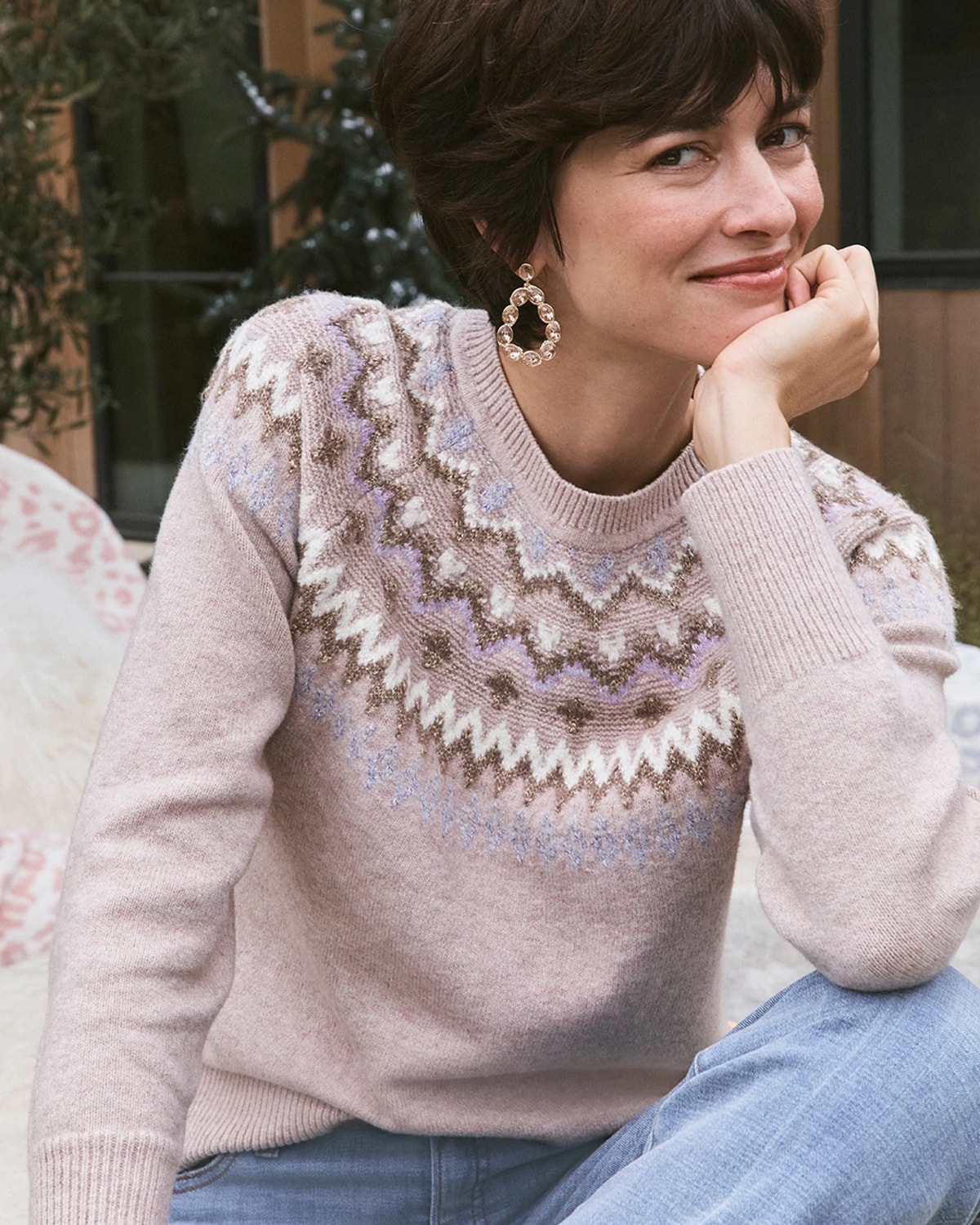 Chico's Fair Isle Sweater In Birch Bark In Brown
