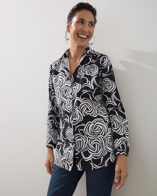 No-Iron Stretch Rose Print Shirt
