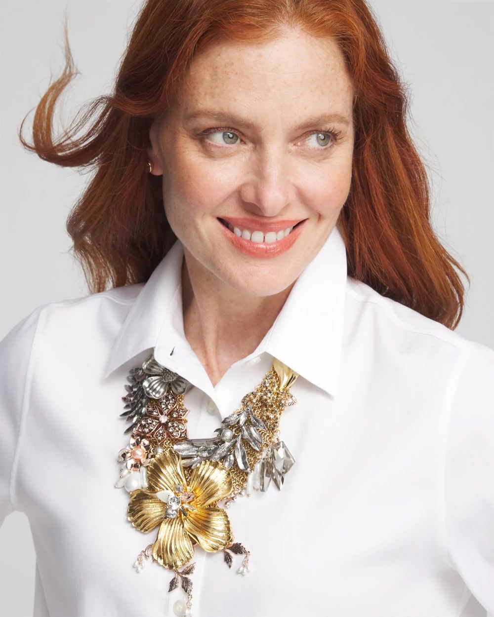 Mixed Metal Floral Statement Necklace