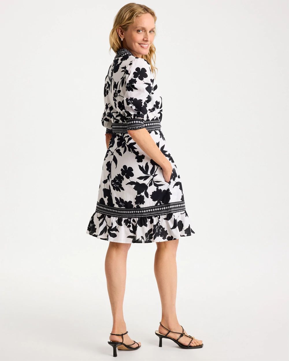Floral Cotton-Linen Belted Dress click to view larger image.