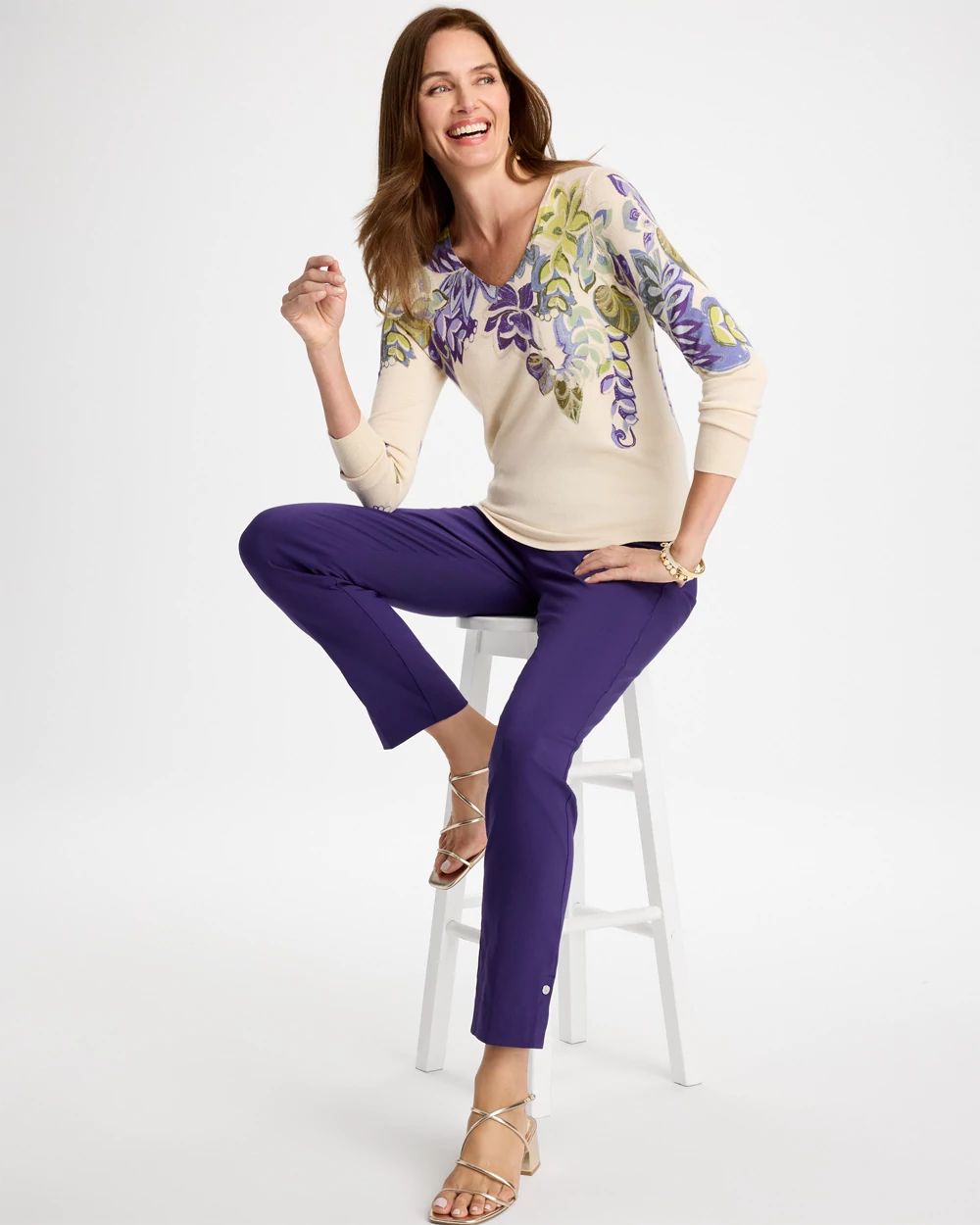 Ella Garden Print Long-Sleeve Pullover Sweater click to view larger image.