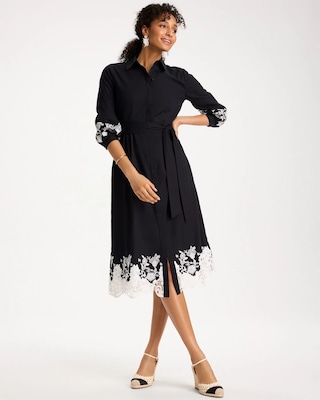 Cotton Lace Trim Shirtdress click to view larger image.