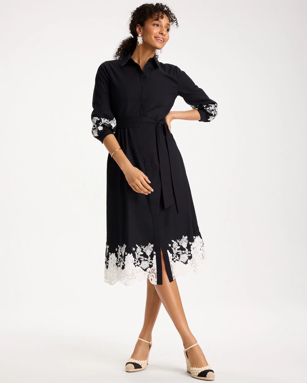 Cotton Lace Trim Shirtdress