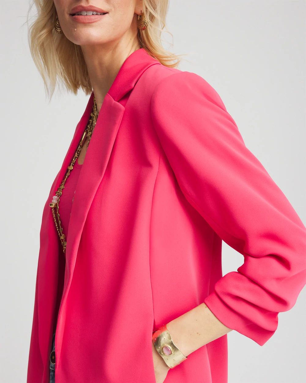 Notched-Lapel Ruched Sleeve Blazer click to view larger image.