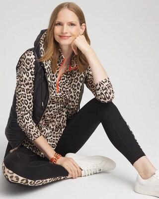 Zenergy® UPF Leopard Mock Neck Golf Top