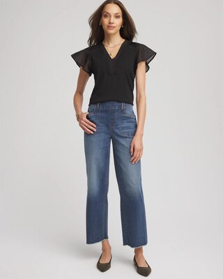 Pleated-Trim Flutter-Sleeve Tee click to view larger image.