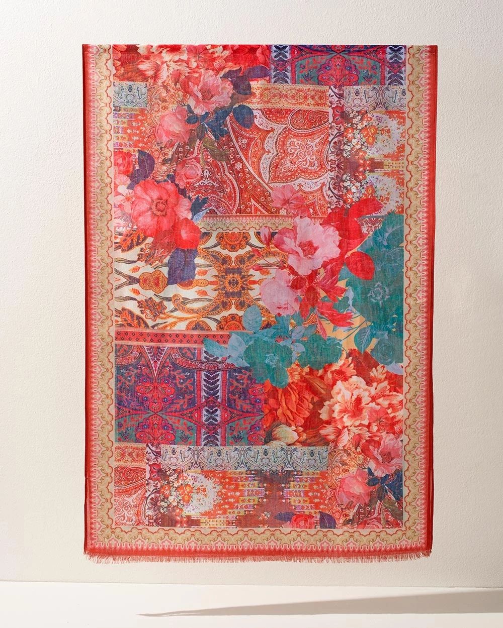 Red Tapestry Print Oblong Scarf