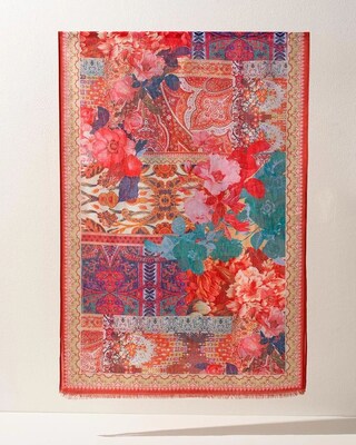 Red Tapestry Print Oblong Scarf