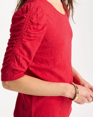 Linen Ruched Sleeve Tee click to view larger image.