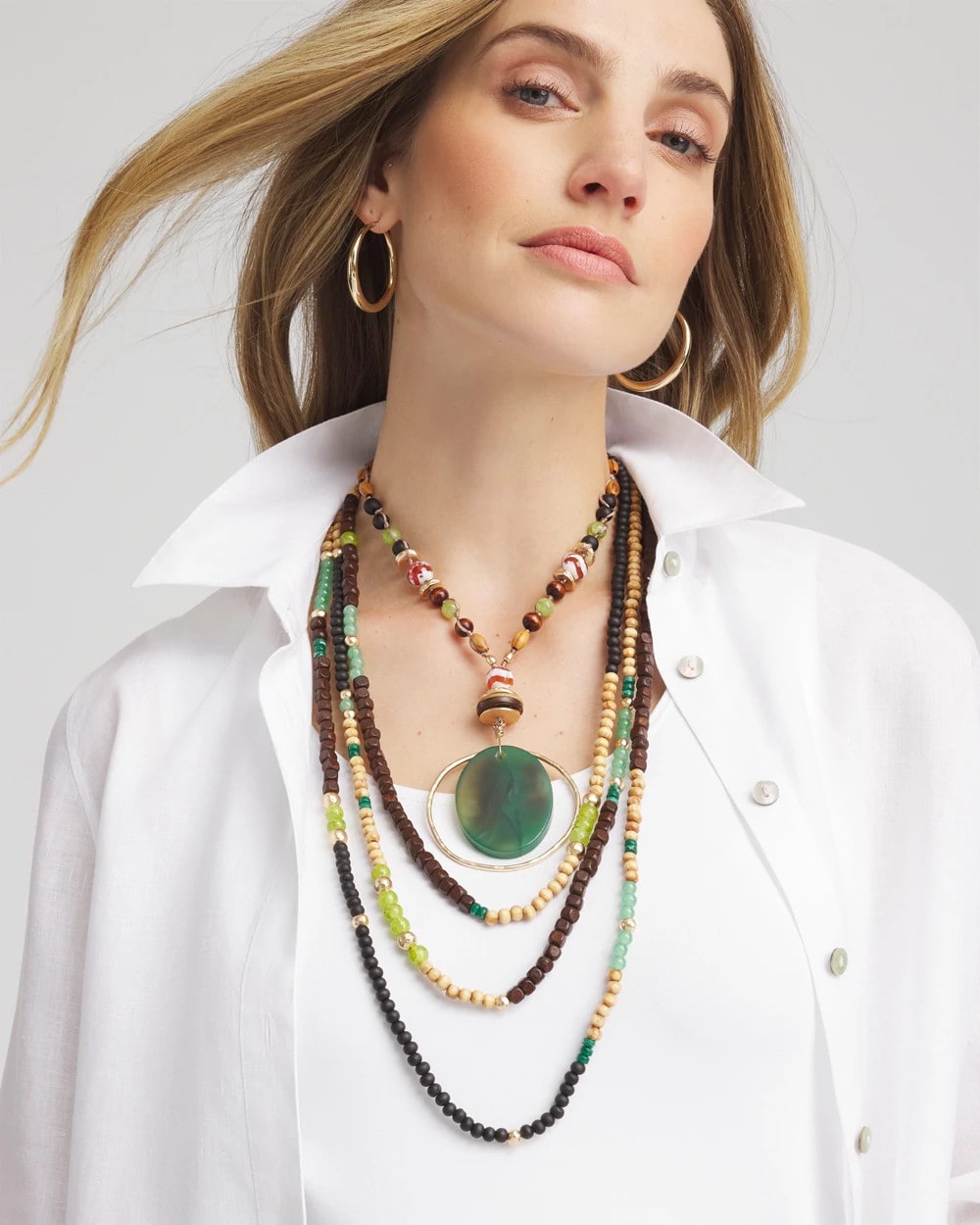 Layered Colorblock Wood Bead Necklace