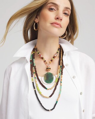 Layered Colorblock Wood Bead Necklace click to view larger image.
