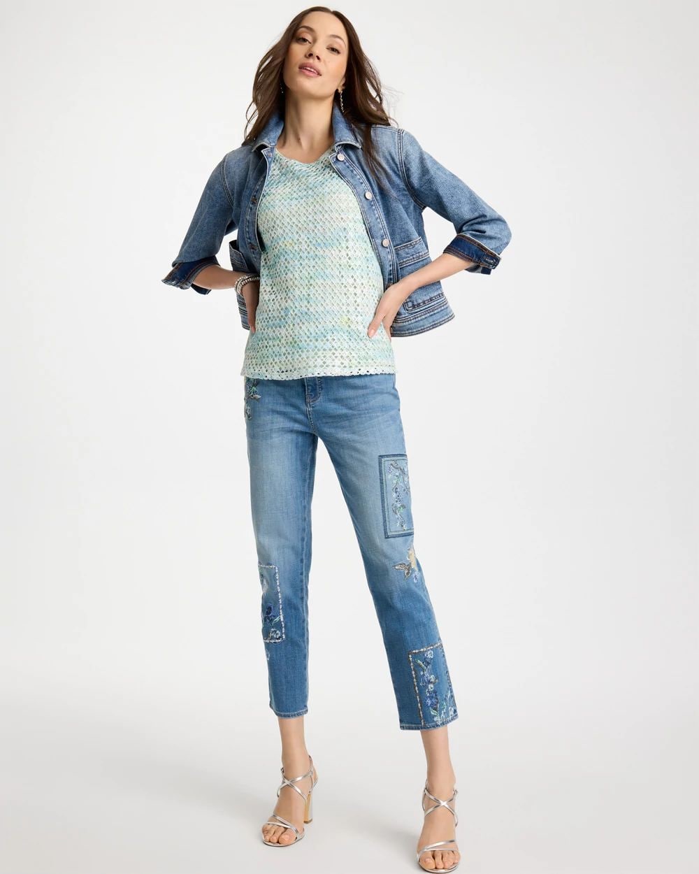 Floral Patchwork Girlfriend Crop Jeans click to view larger image.