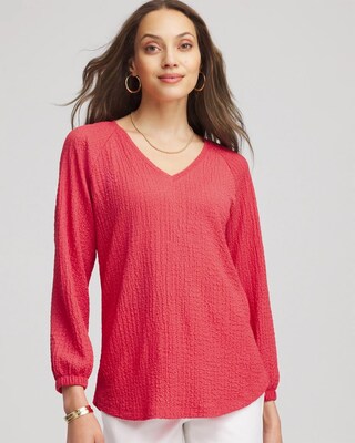 Textured Raglan V-Neck Top