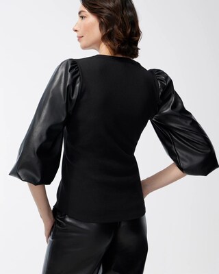 Faux Leather Sleeve Henley Top