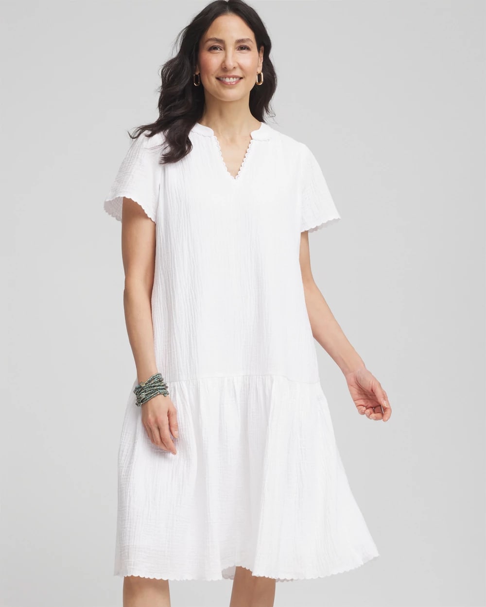 chicos linen popover dress Women's Linen Popover Dress in Topanga Green size 6-Small