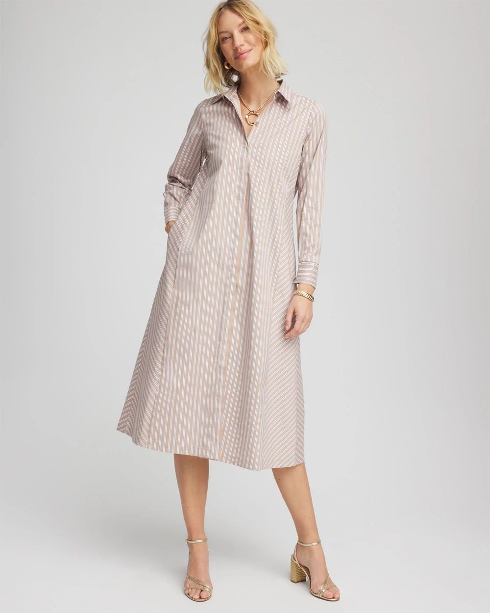 Petite Vanilla Chai Striped Shirtdress