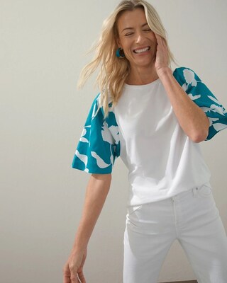 White Floral Elbow Sleeve Tee