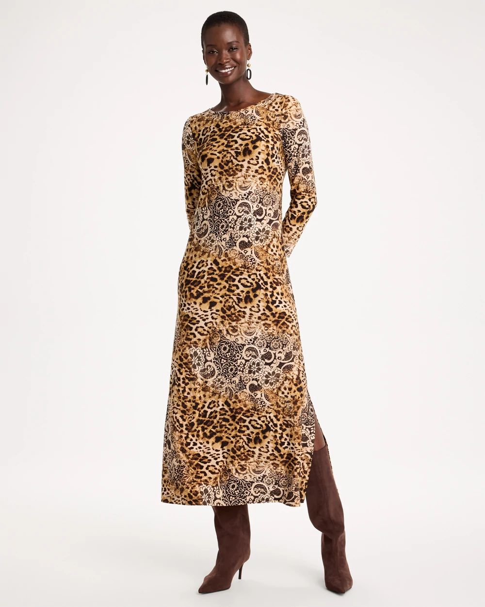 Petite Soft-Stretch Knit Animal Print Dress