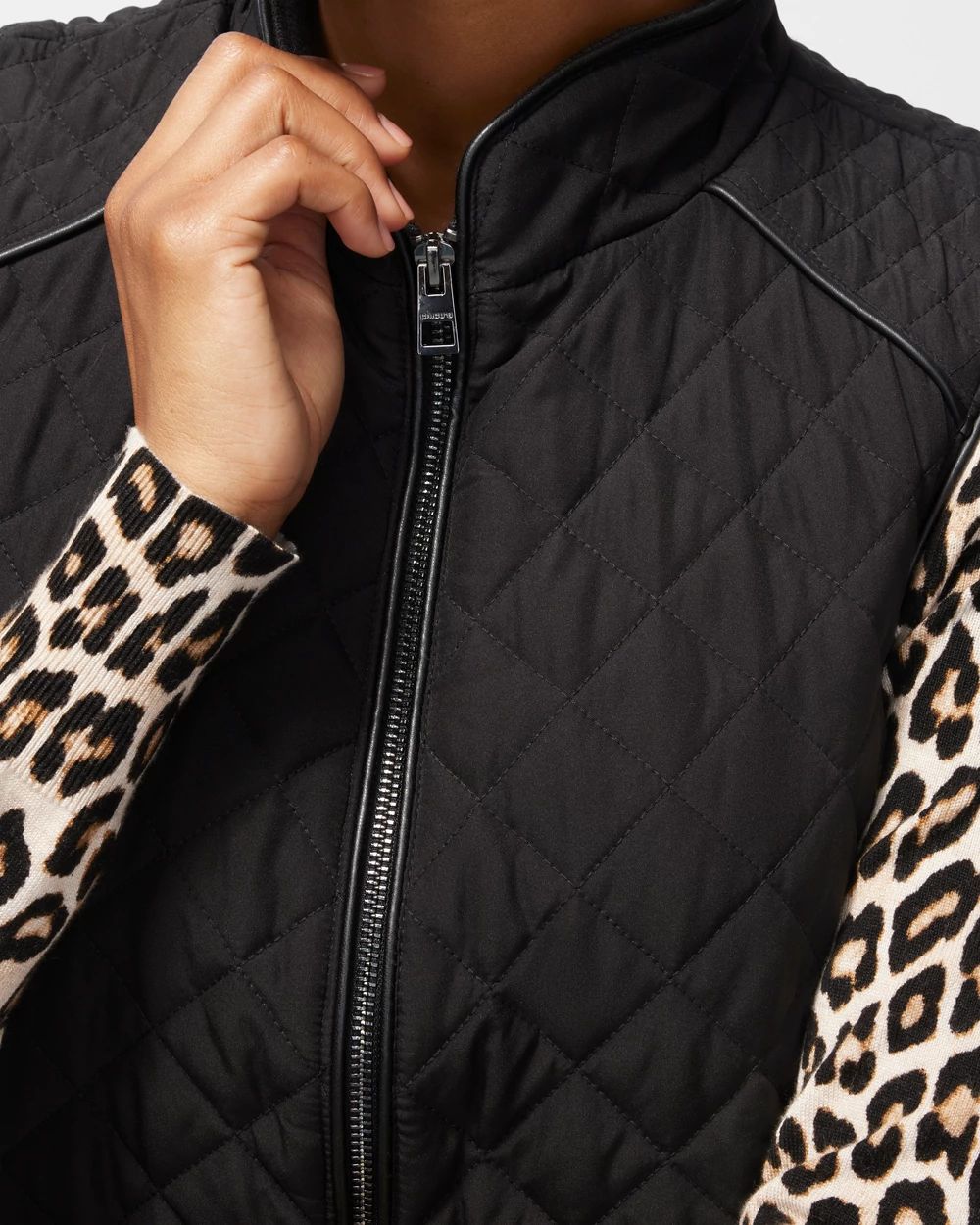 Rib Trim Quilted Vest