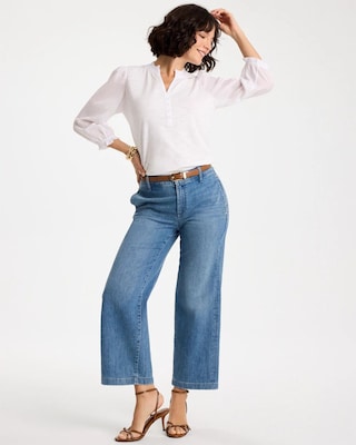 Ruffled V-Neck 3/4 Sleeve Top click to view larger image.