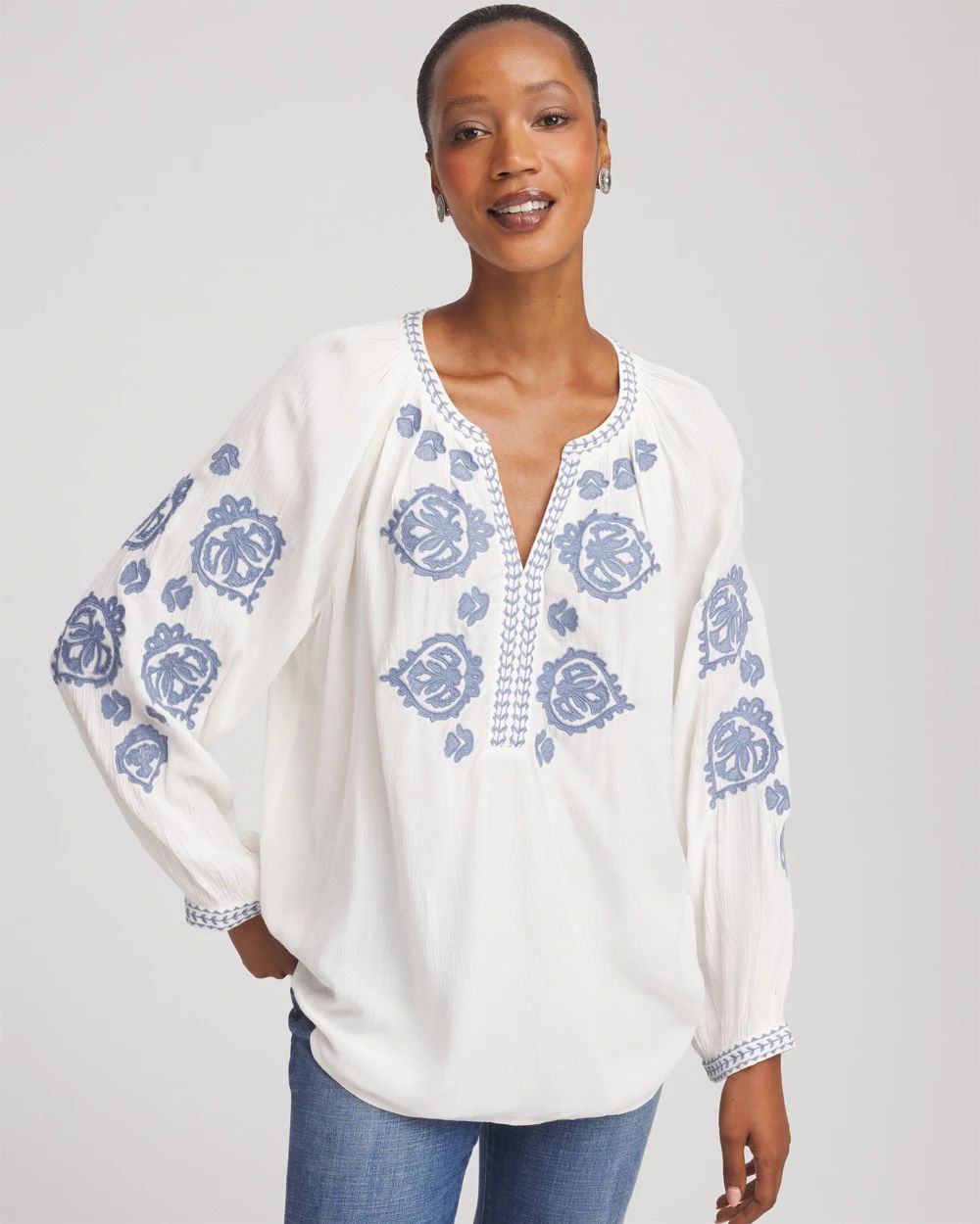 Embroidered Splitneck Shirt