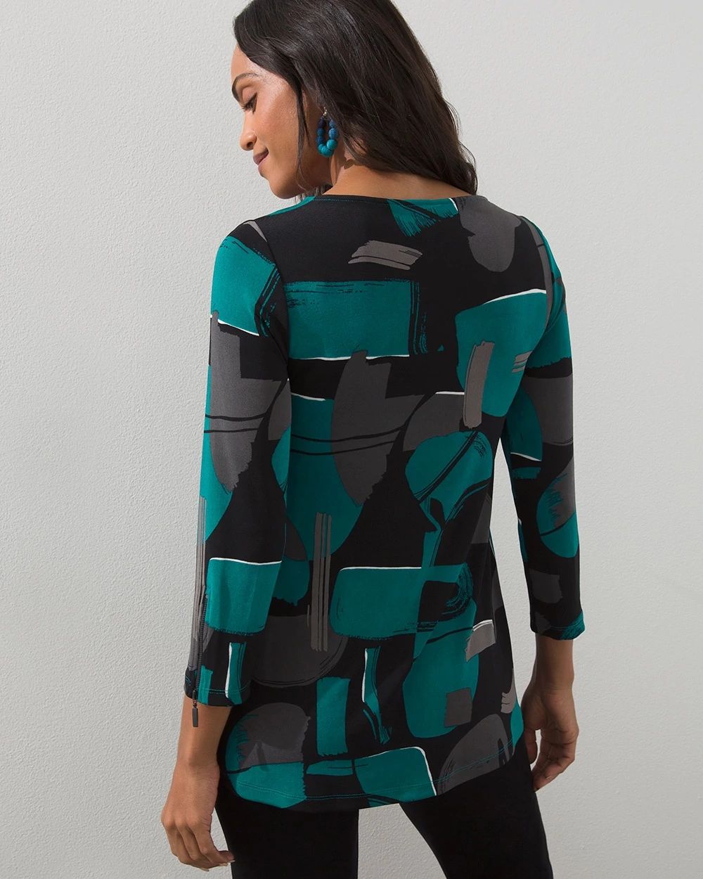 Travelers Print Zip Sleeve Tunic