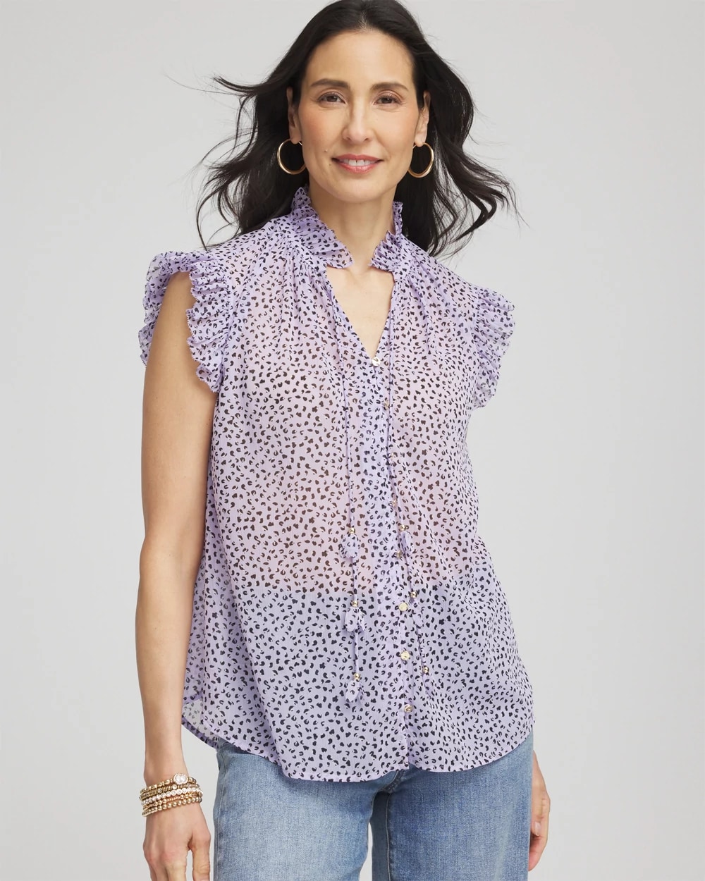 Cheetah Print Ruffle-Collar Blouse, photo 1 of 5