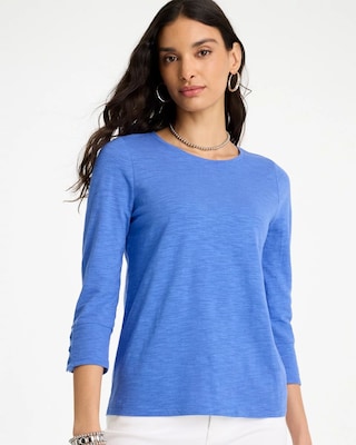 Cotton Slub 3/4 Sleeve Button Tee