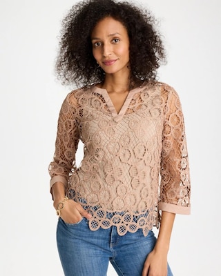 Mixed-Media Medallion Lace Top