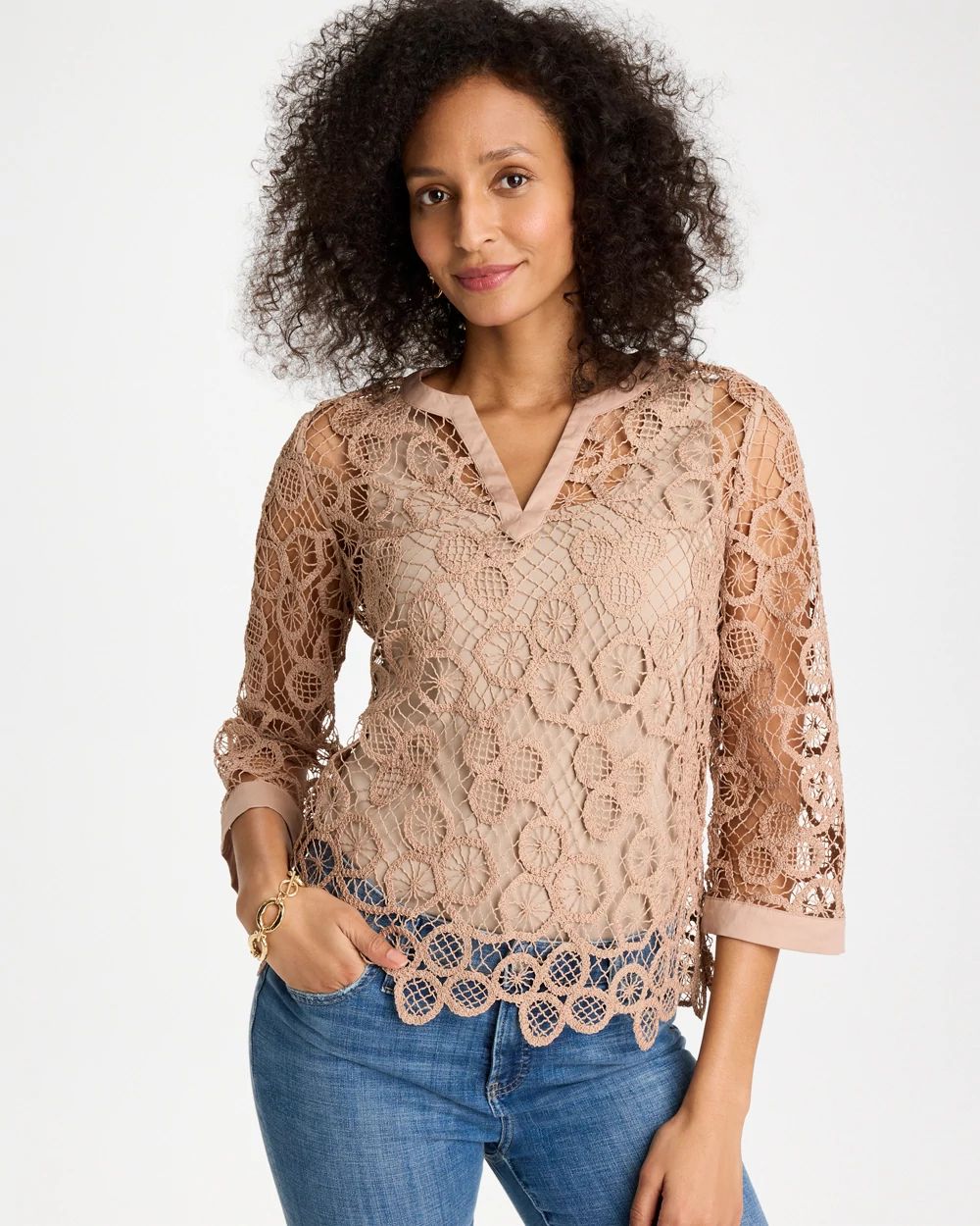 Mixed-Media Medallion Lace Top