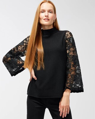Crochet Lace Sleeve Pullover Sweater
