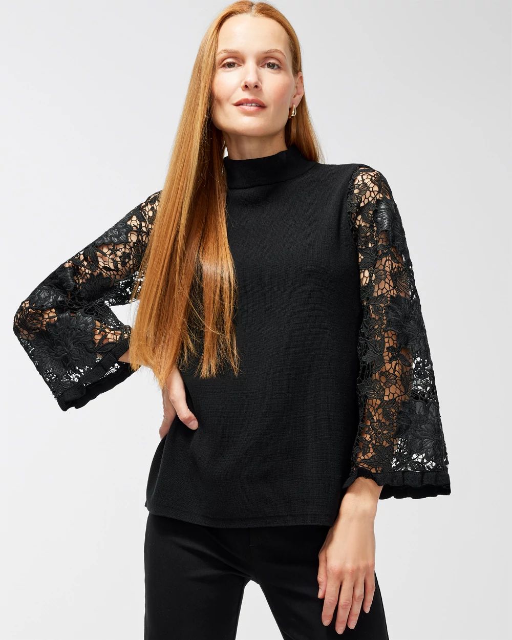 Crochet Lace Sleeve Pullover Sweater