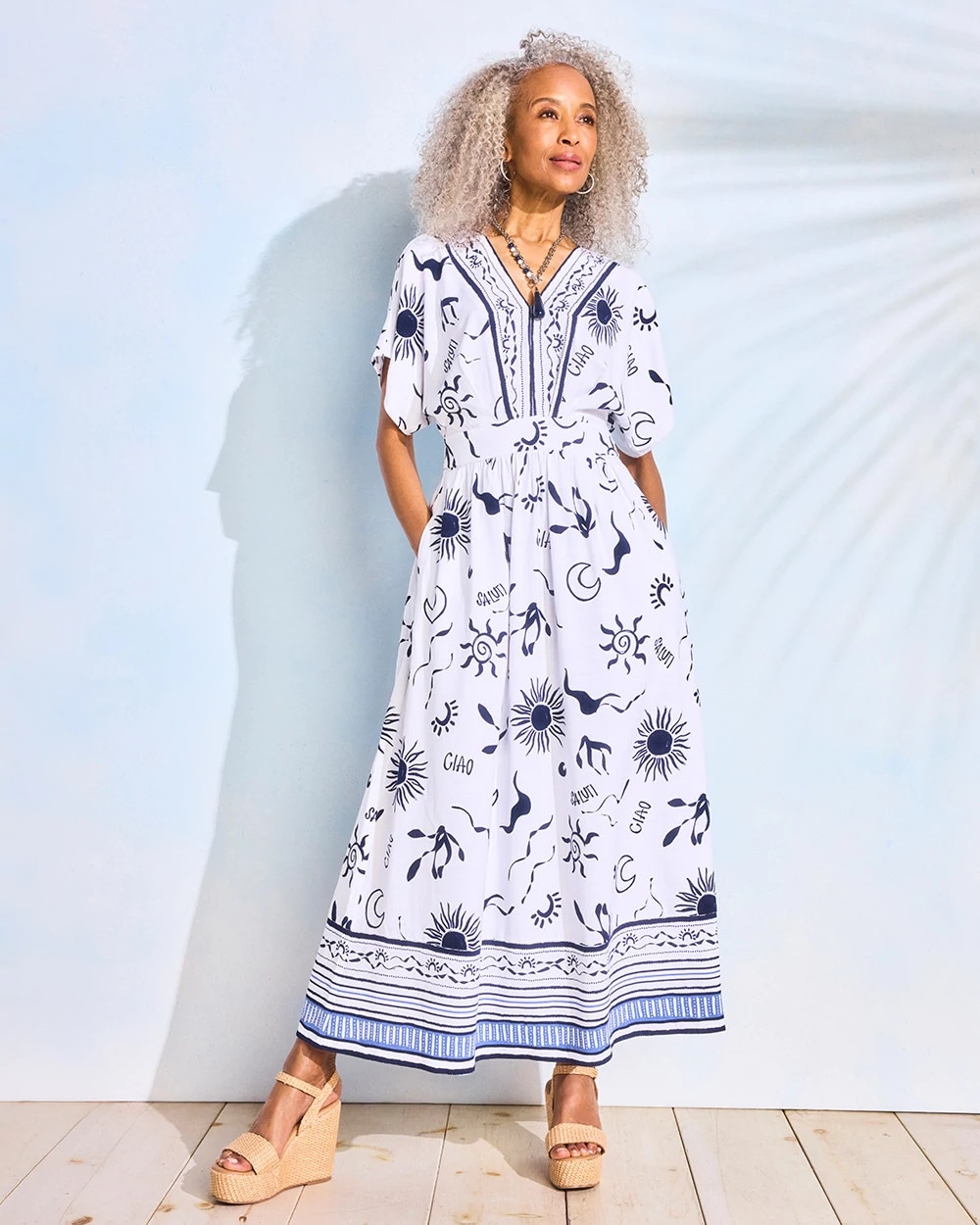 Slub Flutter-Sleeve Vacation Dress